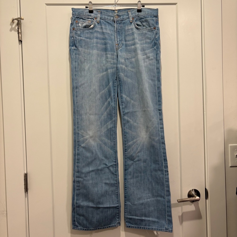 7 For All Mankind Bootcut Jeans Light Wash Cotton Size 33 T520162U-162U
